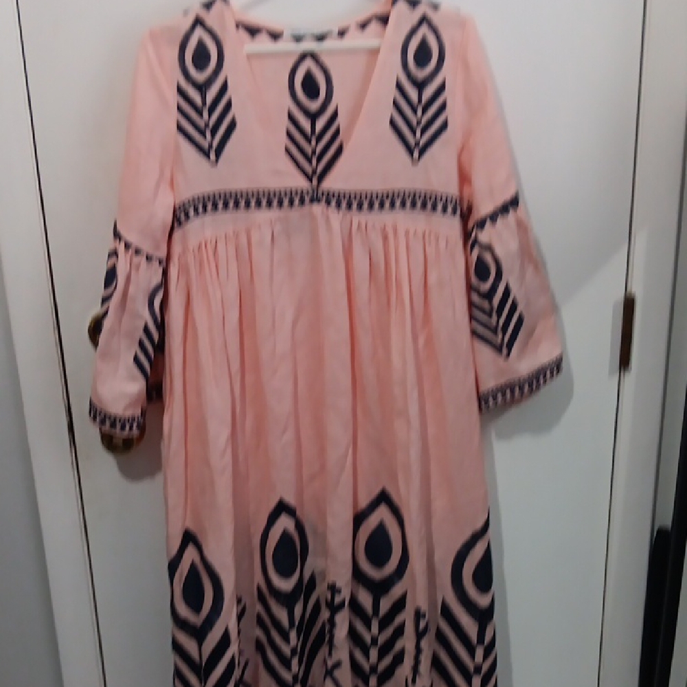 Boho Pink Embroidered Midi Dress